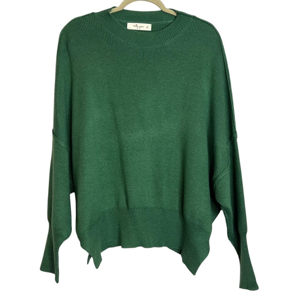Molly Green Oversized Pullover Sweater Small Green Crew Neck Dolman Sleeve